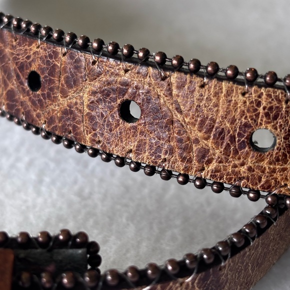 Roper Western Leather Rhinestone Belt Brown Copper Studded Small - Picture 5 of 7